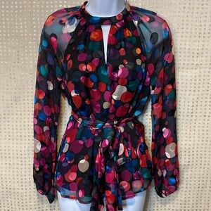 Trina Turk Greyhound Multicolor Silky Long sleeve Blouse with Tie